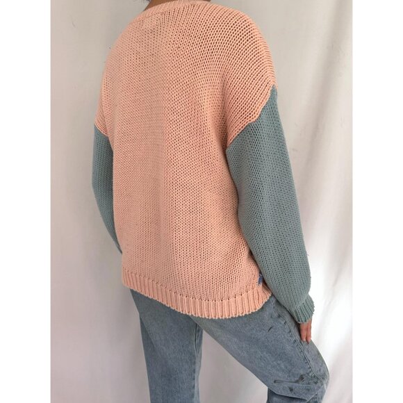 80s vintage pink blue pastel grandmacore funky textured acrylic knit sweater - Picture 5 of 9
